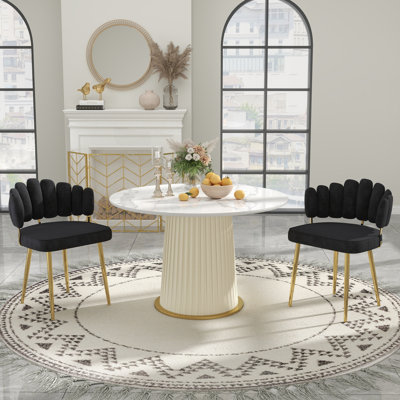 Ensemble de table de salle à manger ronde en pierre frittée et chaises en velours 2/4/6, ensemble moderne pour la salle à manger et la cuisine