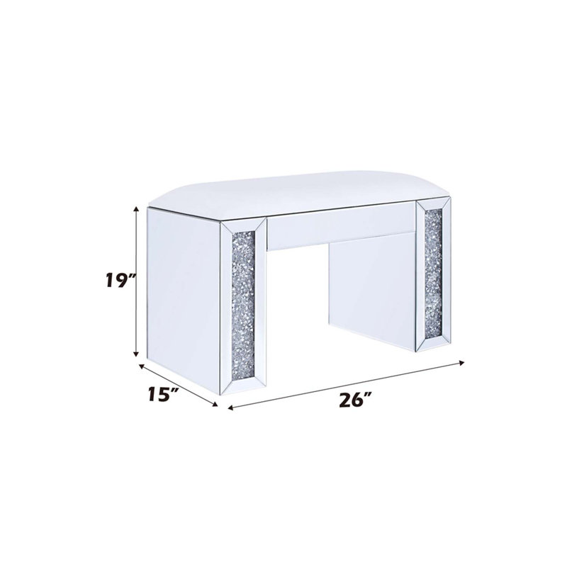 Tabouret de coiffeuse Noralie, similicuir, miroir et faux diamants