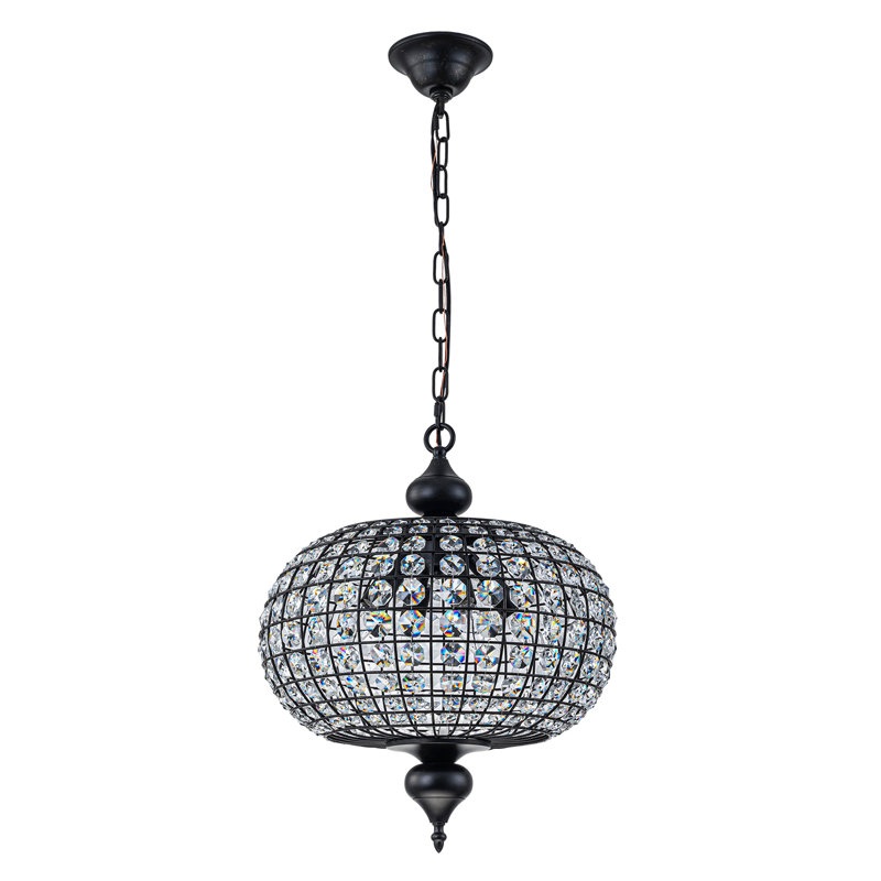 4-light Antique Brass Crystal Globe Chandelier, Matte Black, 98.42" H x 16.34" W x 16.34" D