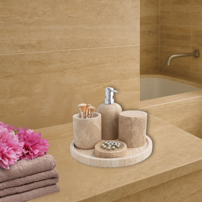 5 Pieces 100% Marble Bathroom Set Soap Dispenser Bar Soap Holder Toothbrush & Cotton Swab Holder Vanity Tray