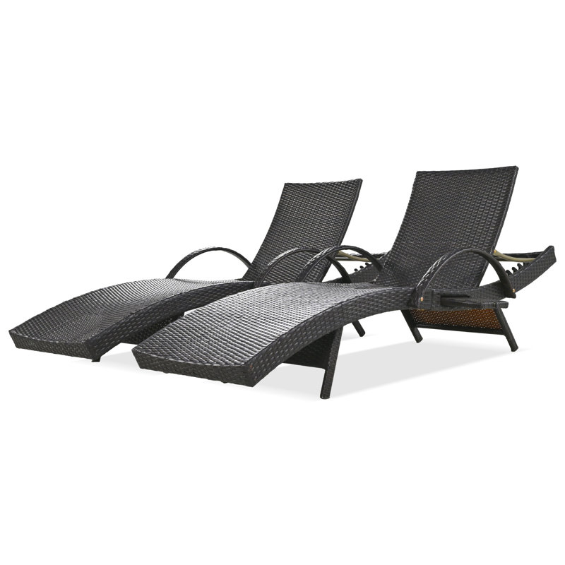 K&K 80'' Outdoor Wicker Chaise Lounge Chairs Set Of 2, Dark Brown