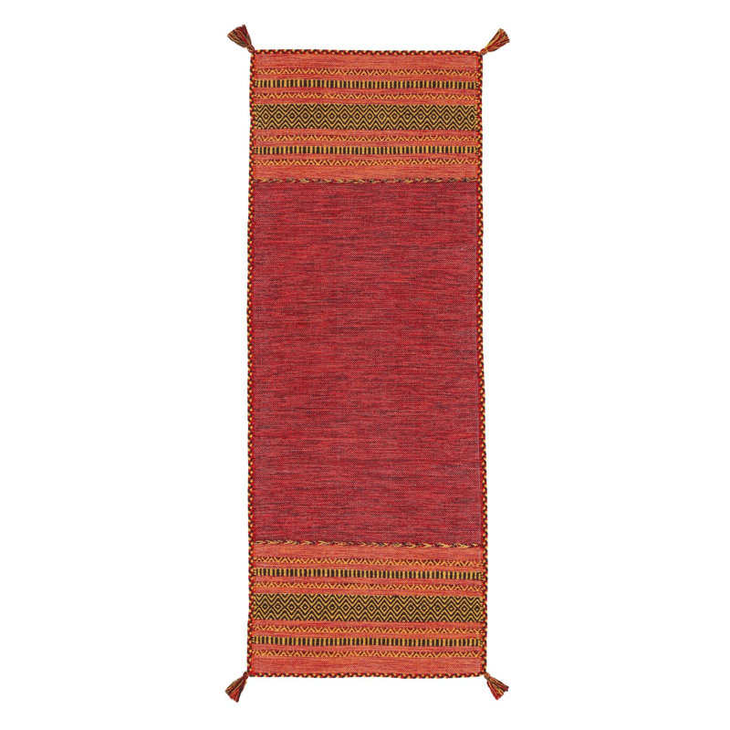 Azizi Striped Hand Woven Cotton Red Rug, Runner 80 x 500cm