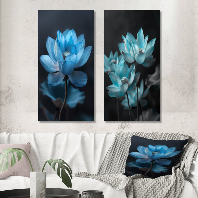 Ensemble de 2 impressions murales bleues et rayonnantes bleues et rayonnantes, 40" H x 40" W
