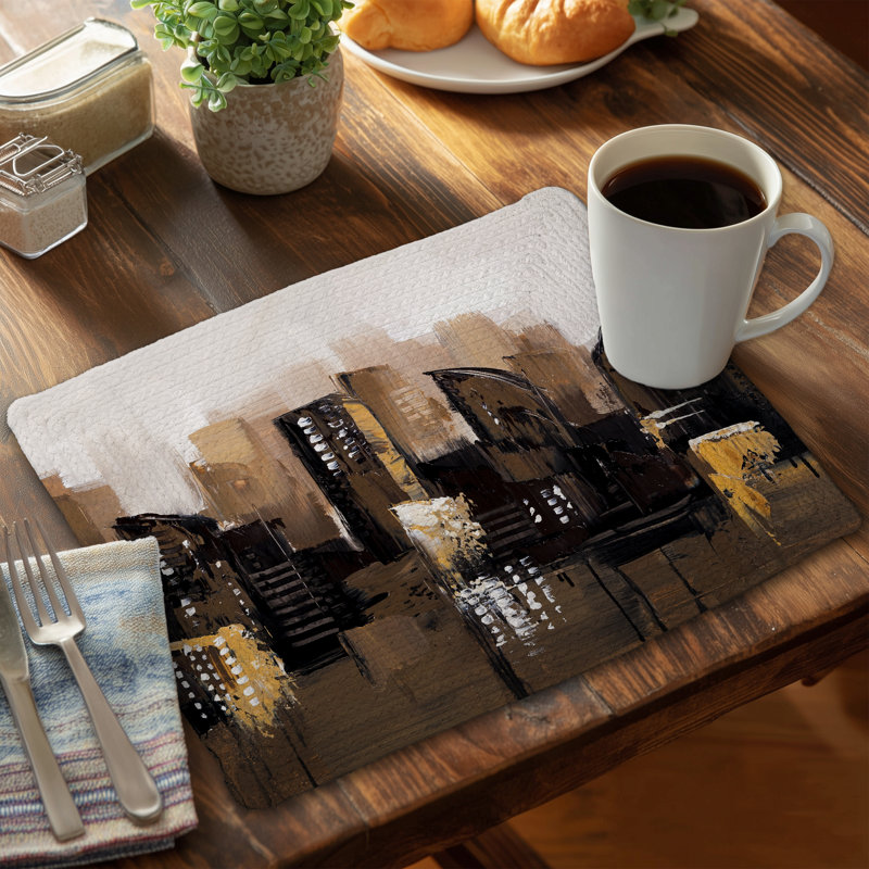 Ensemble de 4 napperons en polyester tressé - Paysage urbain abstrait brun