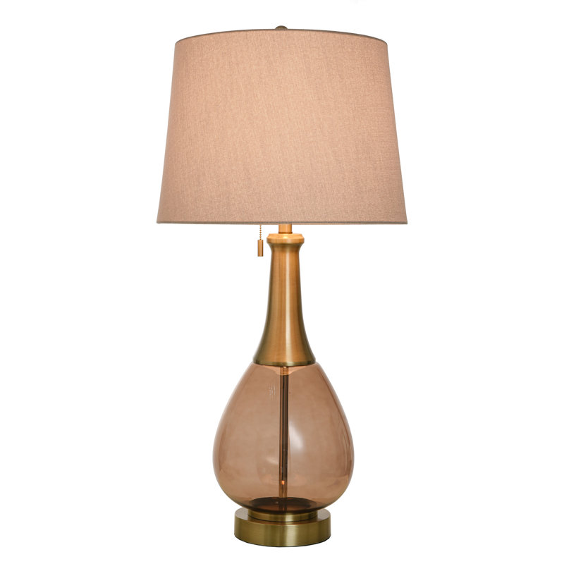 Josel - Glass & Metal Table Lamp - Brass Cocoa Glass - Dark Beige Shade