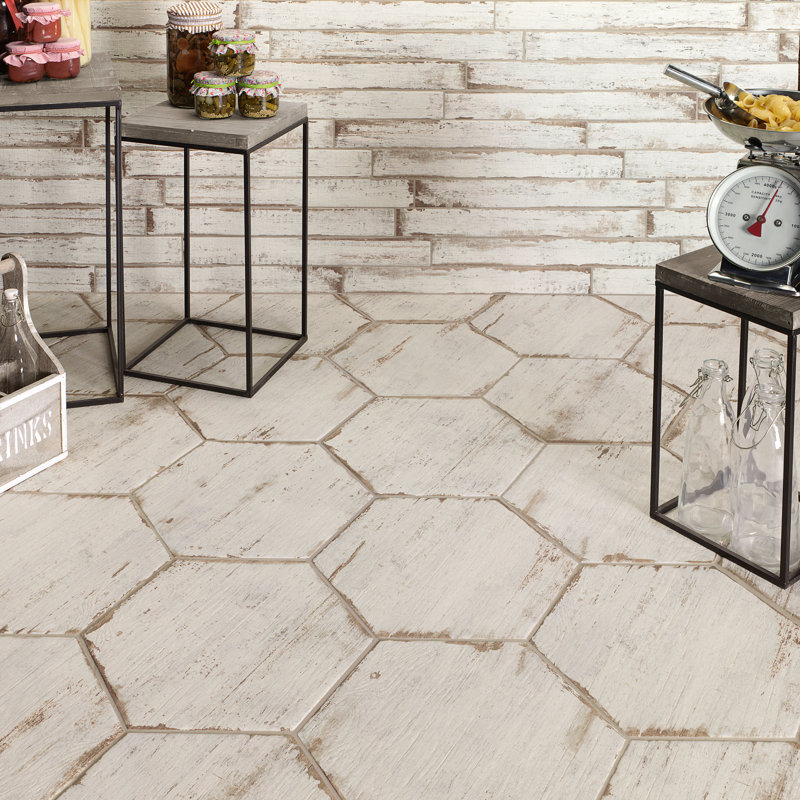 Retro Hex 14" x 16" Porcelain Wood Look Wall & Floor Tile