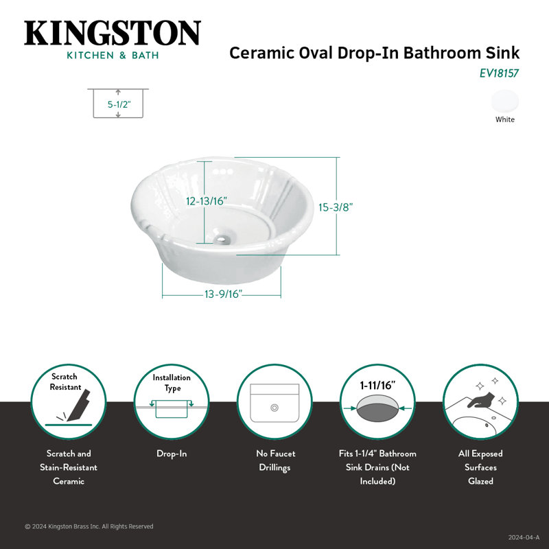 Kingston Brass Vintage Ceramic Oval Single Bowl Drop-In Sink