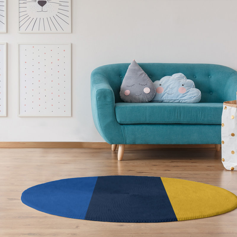 Tapis bleu royal rayures royal national hockey, Rond 5 pi