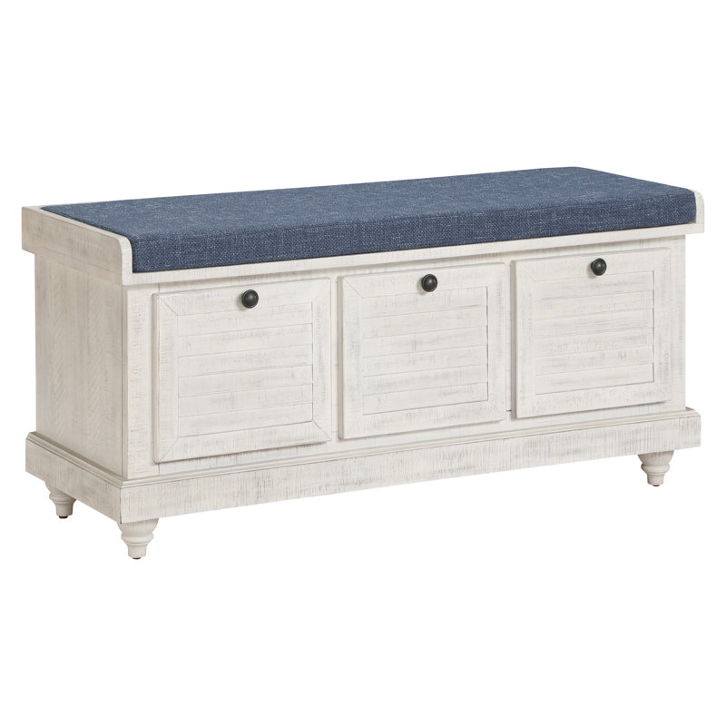 Almira Polyester Blend Upholstered Storage Bench, White, Navy