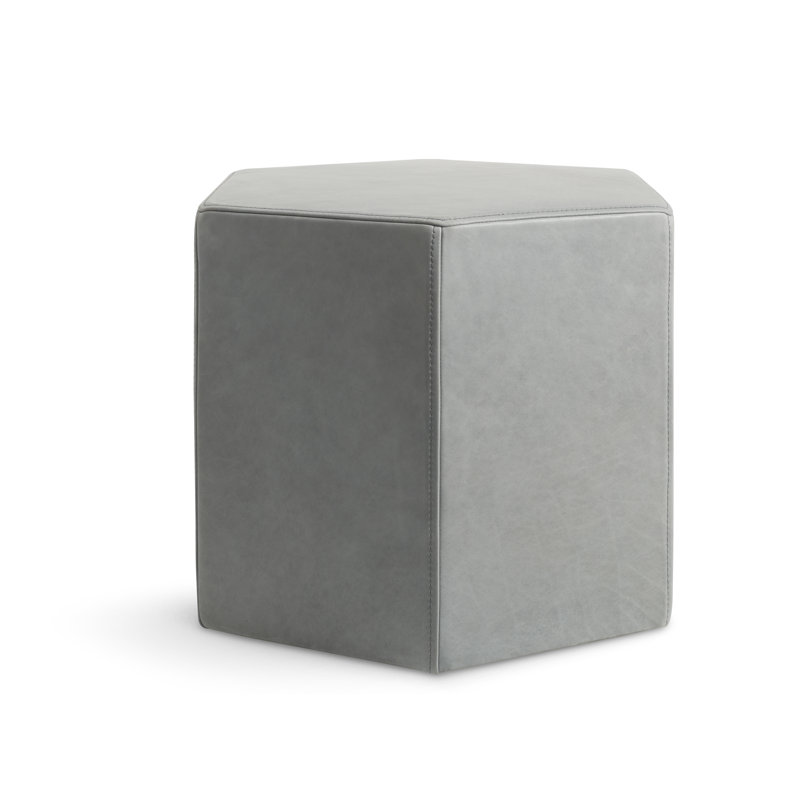Hecks Hexagon Ottoman, Breezy Blue Genuine Leather