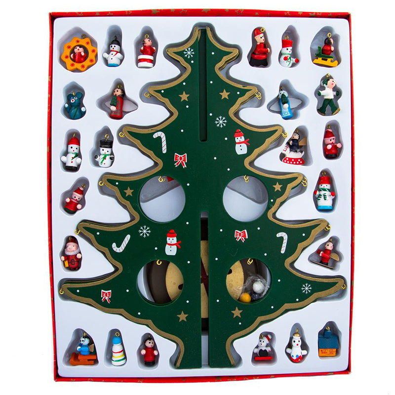 11.75'' Green Wooden Christmas Tree with Mini Ornaments Set