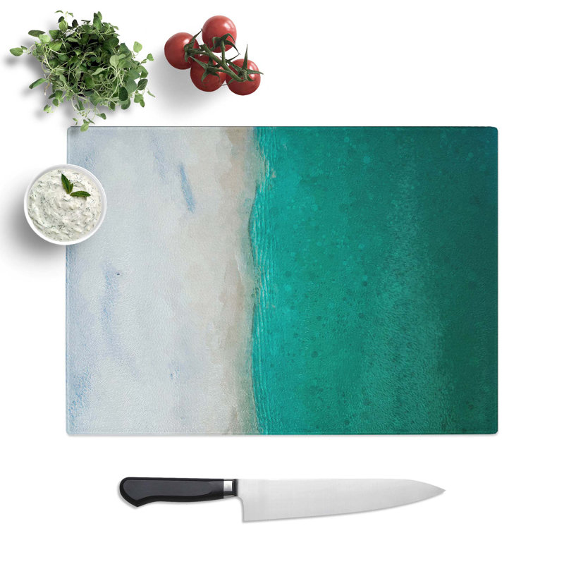 Tempered Glass Sandy Beach Chopping Board, 28.5 cm W x 20 cm L