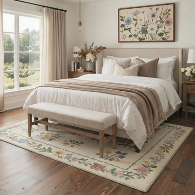 Tapis d'intérieur floral / albâtre lavable à la machine Botanica avec envers antidérapant