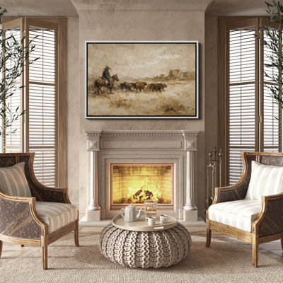Rustic Ranch Scene with Cowboy and Cattle Framed Print Wall Art