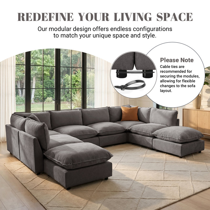 Canapé modulaire 6 places Heffernan, Chenille grise foncée