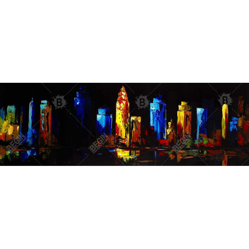 Bâtiments colorés sur fond sombre - Toile de bâtiment noire