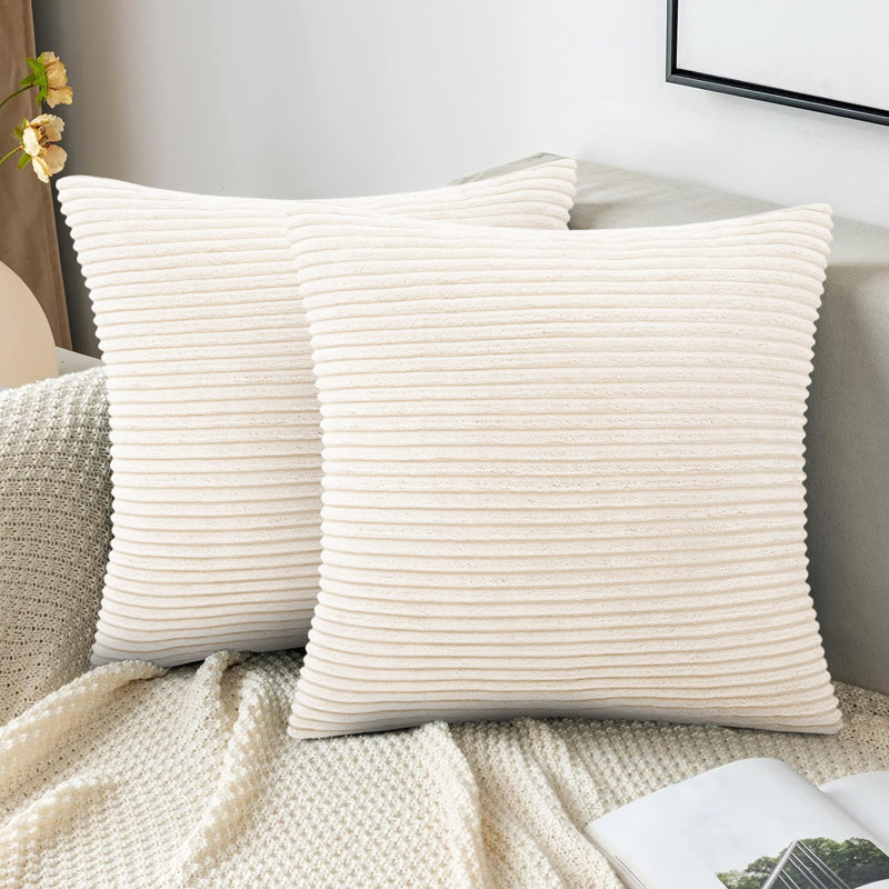 Striped Heavy Crushed Velvet Cushion Cover (Set Of 2) , Cream