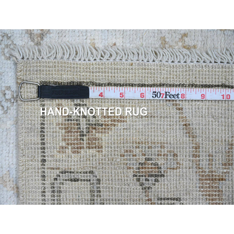 Tapis gris en laine noué à la main 4 pi x 5 pi 10 po Angora