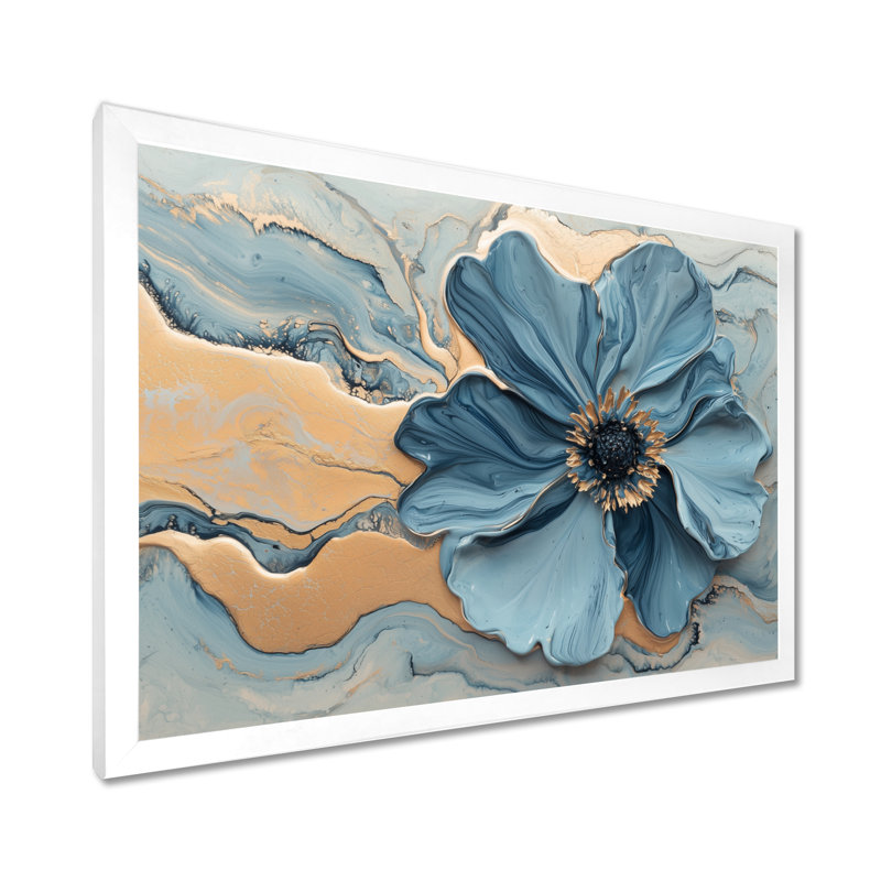 «Jacouri Geramium Marble In Golden Blue II», reproduction sur toile encadrée, Reproduction encadrée d'une seule photo, Blanc