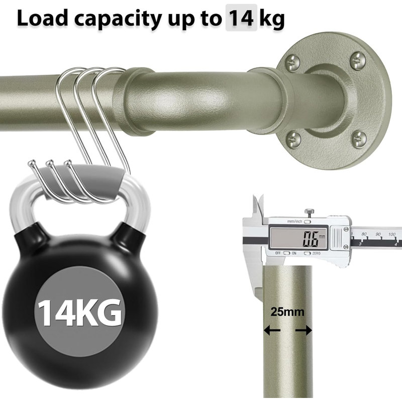 80cm Straight Tension Shower Curtain Rod & Hook Set, Silver