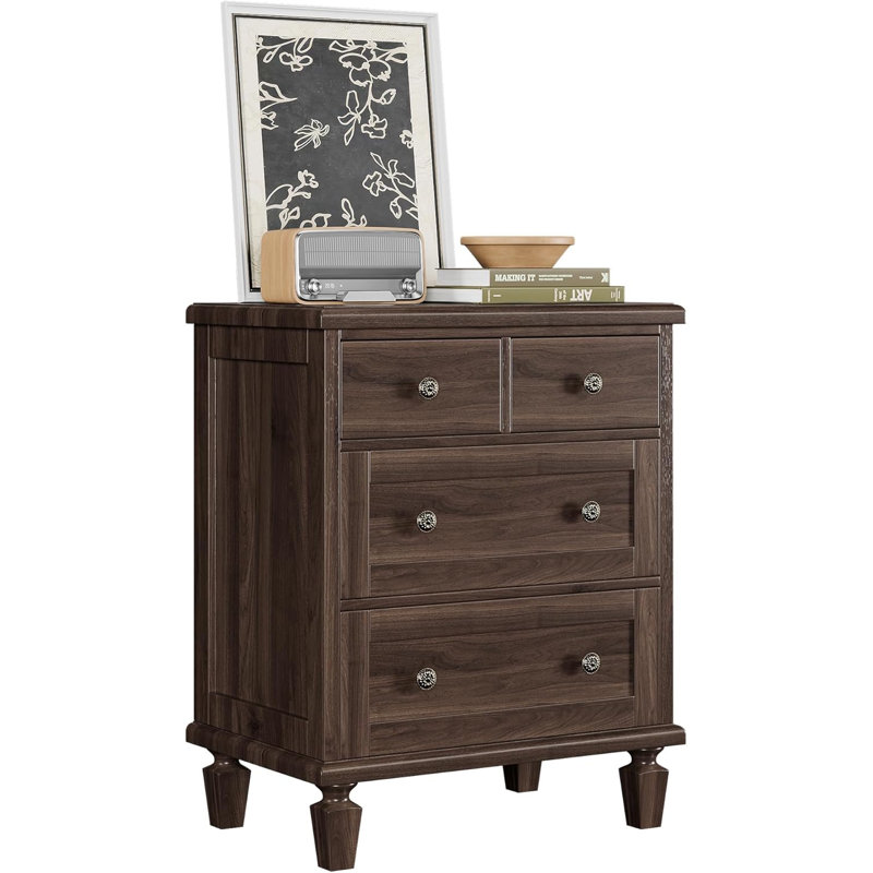 4-Drawer Dresser, Carved Handles & Tapered Legs Design, Wood Chest with Large Storage for Bedroom, Living Room & Entryway