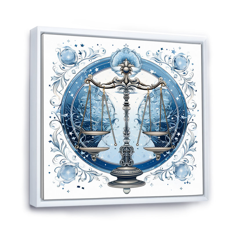 Balance signe astrologique II - astrologie murale, Cadre flottant blanc, H 24 po x l 24 po x P 1 po