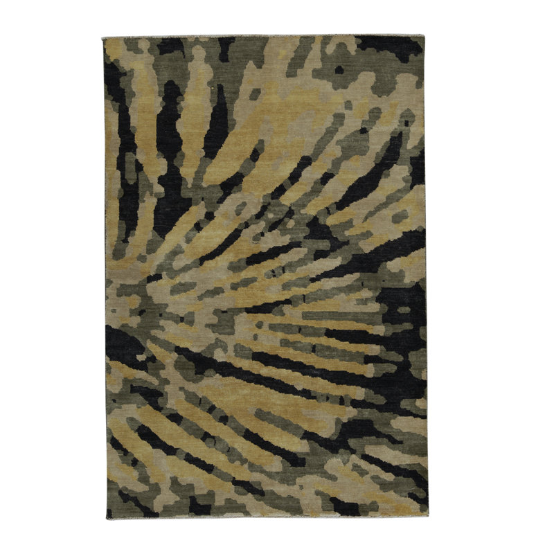 Tapis noir et doré de haute qualité noué à la main