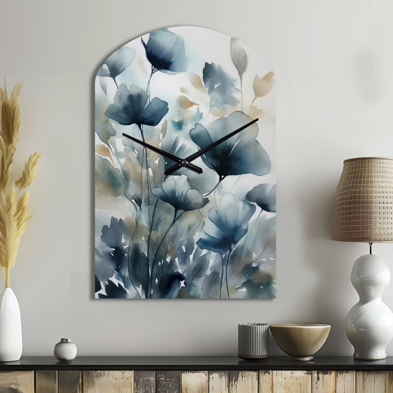 Horloge murale bleue, feuillage bleu et fleurs III, Moyenne