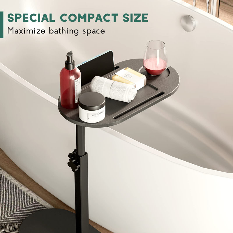 Black Bamboo Freestanding Adjustable Bath Tray Table