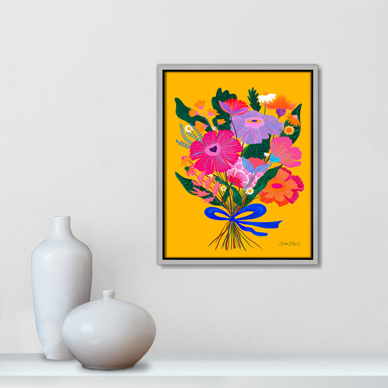 Imprimé éclectique de fleurs par Bloom, Toile avec cadre, Flottant argent, 12.5'' W x 15.5'' H