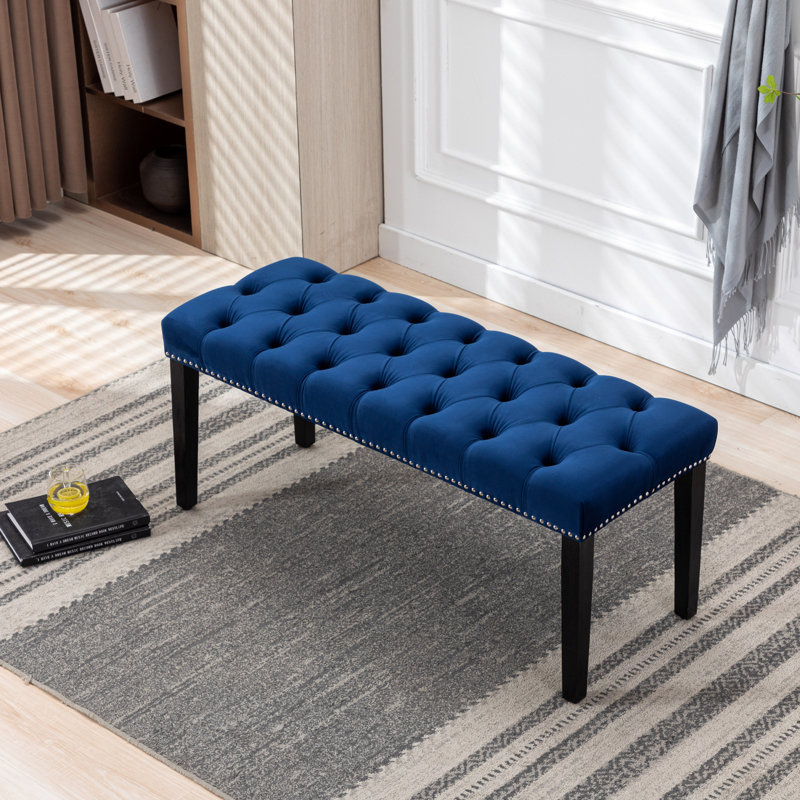 Repose-pieds en velours pour salon et entrée, banc rembourré bleu avec pieds stables, plastique H 18,83 po, Bleu