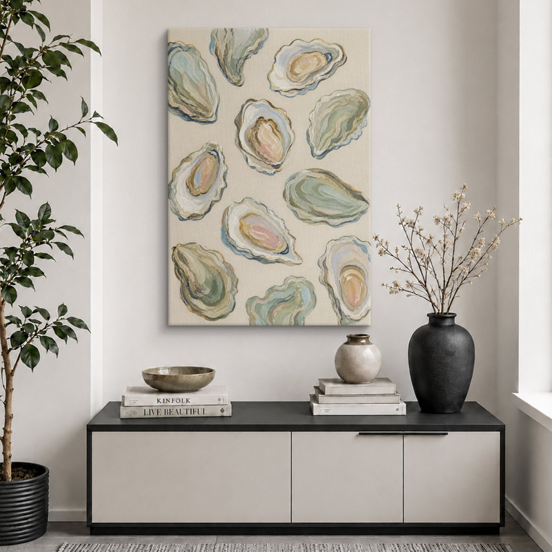 «Neutral Coastal Oyster Shell», impression sur toile encadrée, impression sur toile, 24" H x 16" W x 1.5" D, Wrapped Canvas