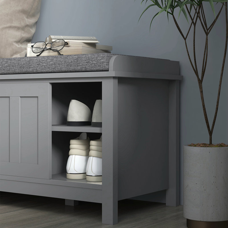 8 Pair Shoe Storage Bench with Sliding Doors, Grey