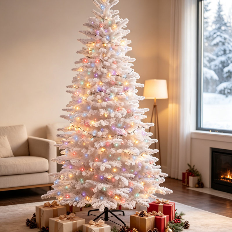Arbre de Noël artificiel enneigé 7,5 pi avec des branches réalistes et un support en métal robuste pour la décoration des Fêtes