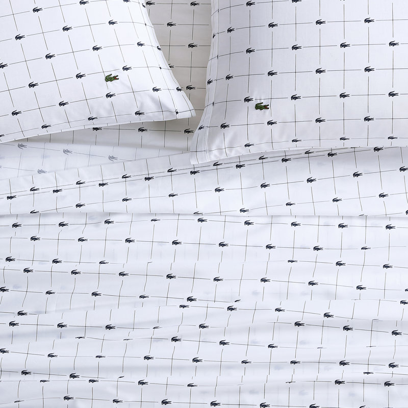 Lacoste Slice Cotton Percale Sheet Set, Crisp Feel & Breathable Bedding, Deep Pocket Fitted Sheet, Navy, Twin, Navy