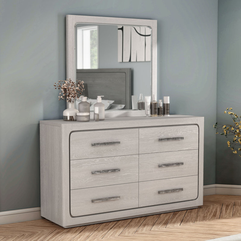 Commode 6 tiroirs avec miroir Archer, Chêne