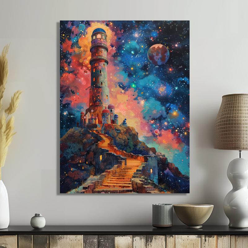 Décoration murale observatoire de l'espace bleu et rose, Toile tendue, H 34 po x l 44 po