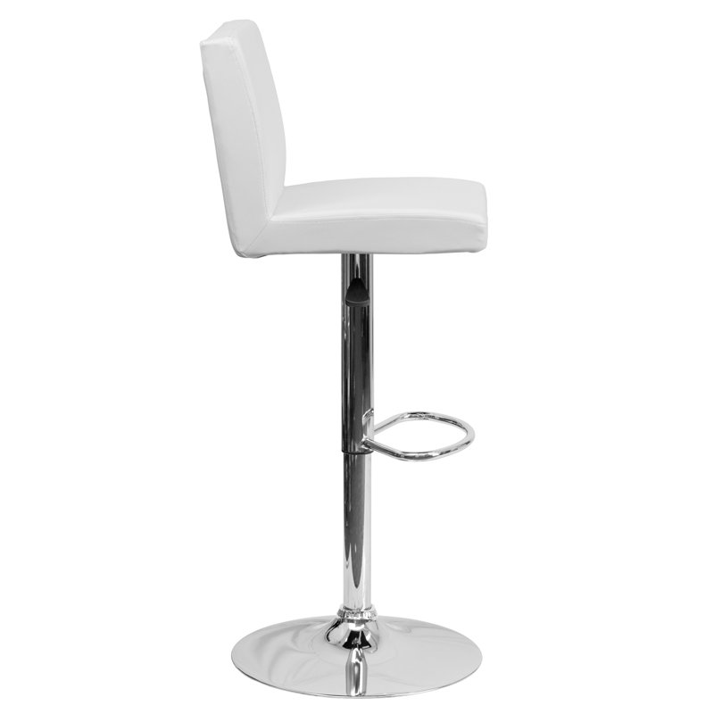 Nobles Contemporary Adjustable Height Barstool with Panel Back and Chrome Base, White
