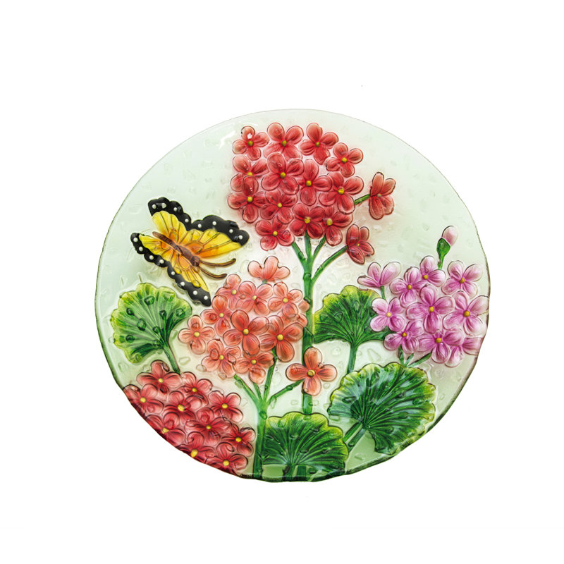 Bain d'oiseaux en verre Lahziri, l 18 po x P 18 po, Rouge / rose