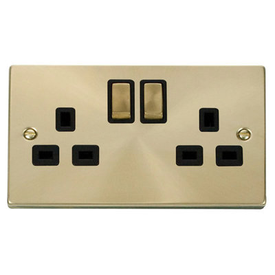 Satin Brass 2 Gang 13A DP Ingot Twin Double Switched Plug Socket