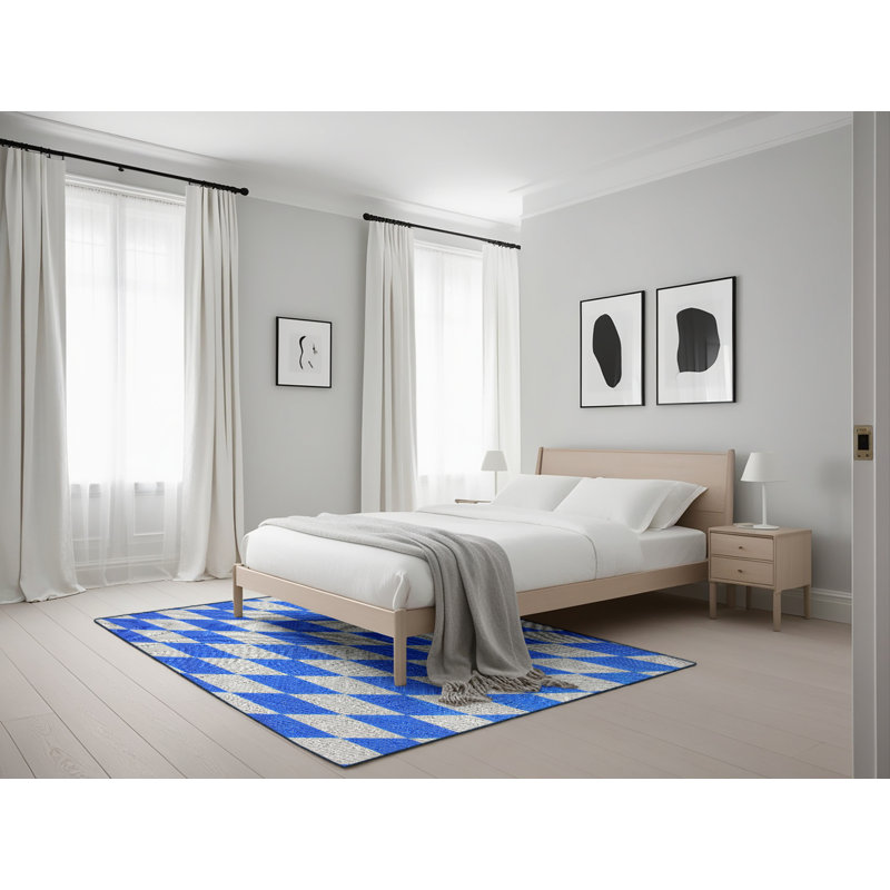 Tapis bleu tissé à la machine, Rectangle 5 pi x 7 pi