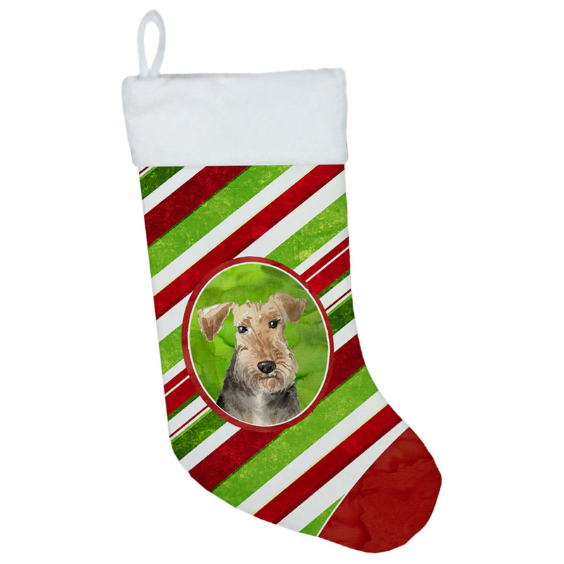 Chaussette de noël à rayures à sucre, Terrier brun