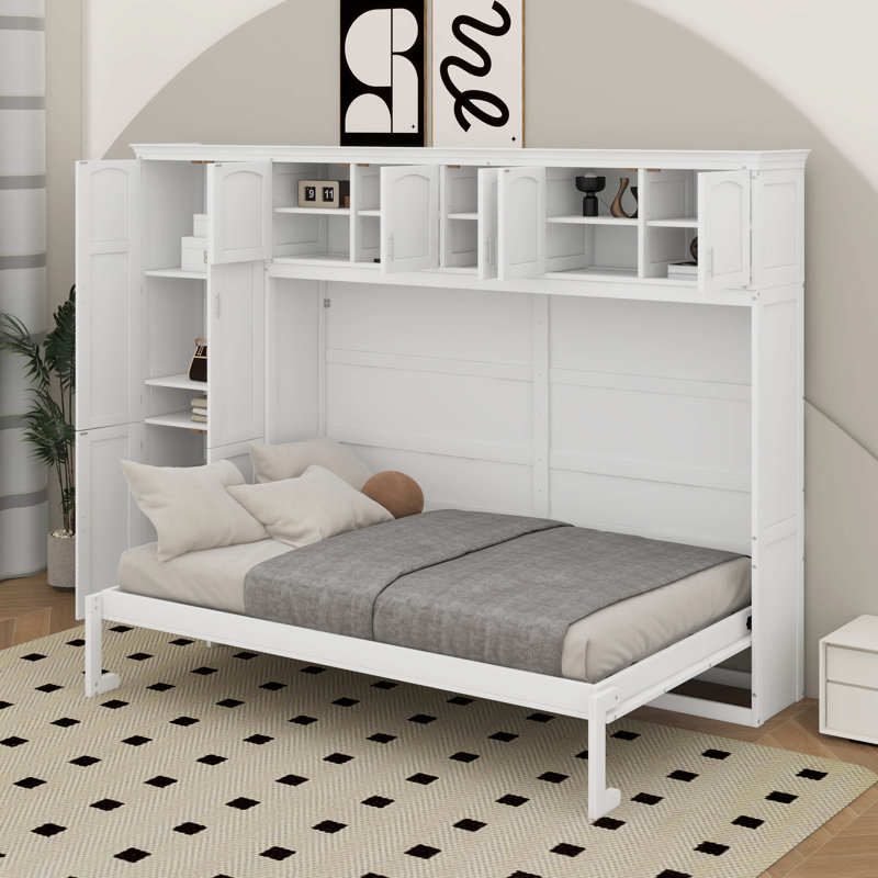 Queen Size Murphy Bed With Cabinets, White