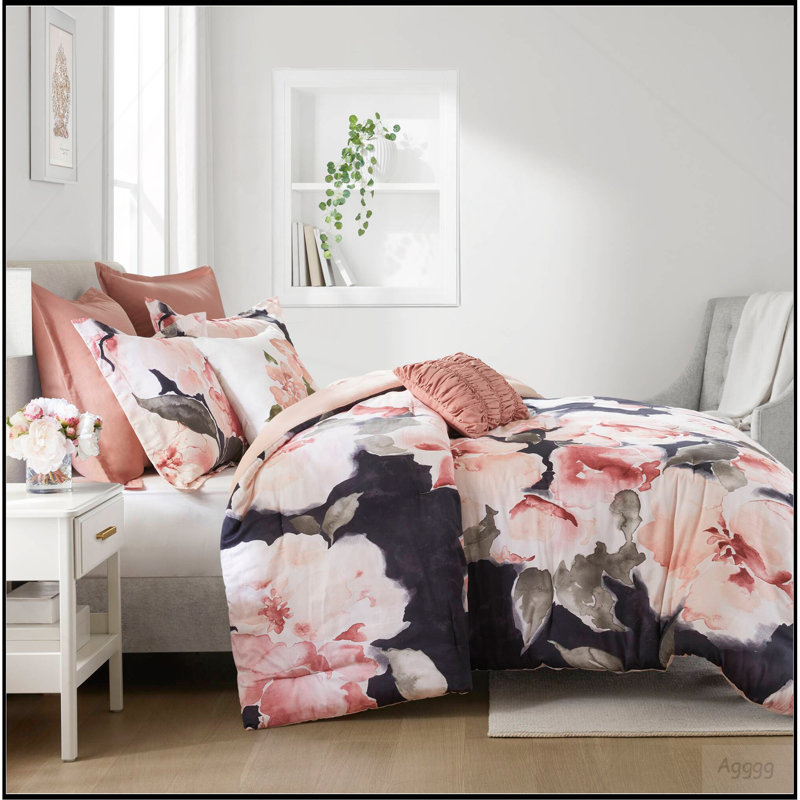7- Piece King Comforter Set, Blush Multi Floral