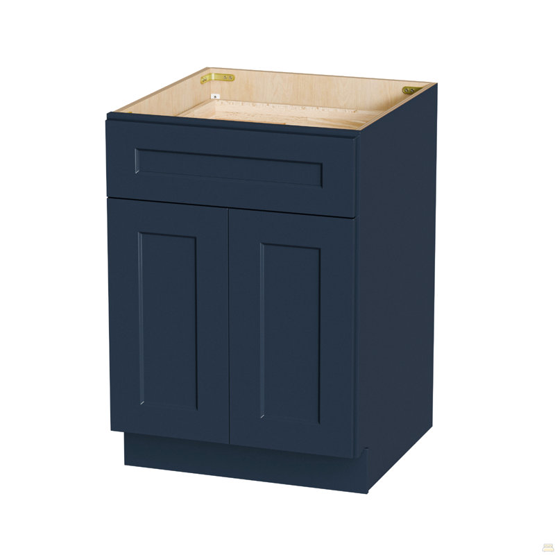 Armoire 24 po à base shaker bleu marine avec porte à fermeture en douceur, tiroir, unité en bois massif peu encombrante avec tablette réglable