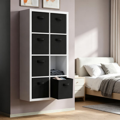 Ensemble de 8 cubes de rangement, bacs de rangement en tissu de taille standard 10,5 x 10,5 x 11 pouces avec deux poignées, bacs de rangement pliables pour tablettes, placard, organisateur de jouets, noir