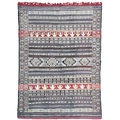 One-of-a-Kind Rectangle 4'5" X 5'7" 1990s Wool Area Rug Black/Red/Orange