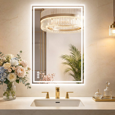 UL Certified Front & Backlit LED Bathroom Vanity Mirror with Lights, Anti-Fog, Dimmable 3-Color Temperature, Memory Function, Tempered Glass Wall Mirror