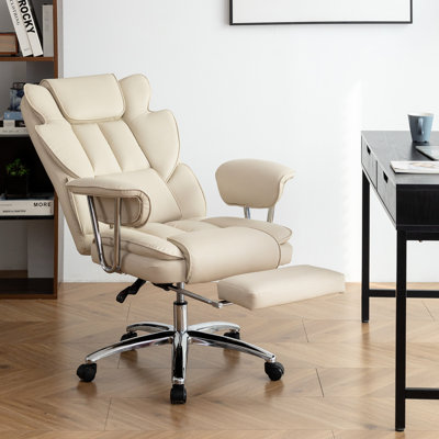 Fauteuil de bureau en cuir avec repose-pieds - Capacité de 227 kg (500 lb) - Inclinable et ergonomique - Beige Nuance - Dossier haut - Repose-pieds - Grandes tailles - Beige - Pour la maison