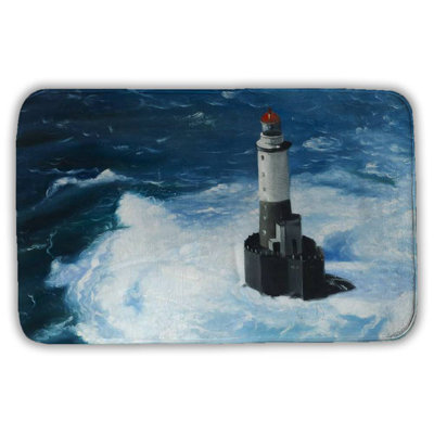 Unleashed waves on a lighthouse Bath Mat with Non-Slip Backing - Quick Dry Memory Foam Bathroom Rug - Absorbent - Modern Plush Spa-Style - Machine Washable